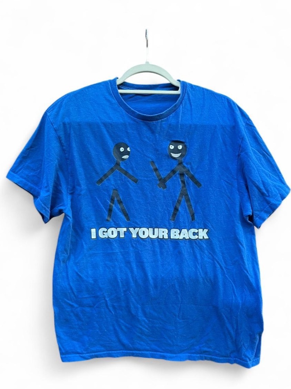 "| Got Your Back" Graphic Tee | Blue | Pun Stick Figure Design | Size M
